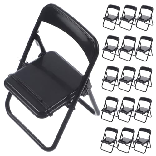 OUNONA 30 Stück Handyhalter Winzige Möbel Puppenhaus Klappstuhl Telefonhalter Winziger Klappstuhl Mini-klappstuhl-telefonständer Winzige Stuhlstütze Kleine Stühle Für Puppen Black Plastik von OUNONA