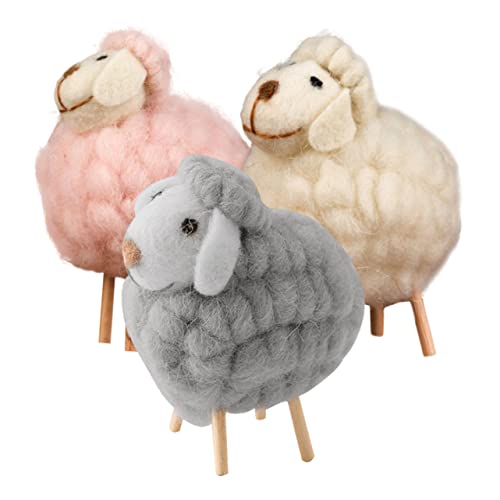 OUNONA 3Stücke Gefilzte Wollornamente Cartoon Schafe Foto Requisiten für Niedliche Wohnkultur Robuste Kleine Tierstatue aus Hochwertigem Material Perfektes von OUNONA