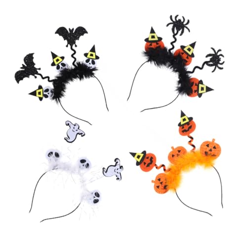 OUNONA 4 Stück Halloween Haarreif Teiliges mit Kürbis Spinne Fledermaus und Geist Kreativer Haarschmuck für Party und Kostüm Langlebige Halloween Stirnbänder für Damen von OUNONA