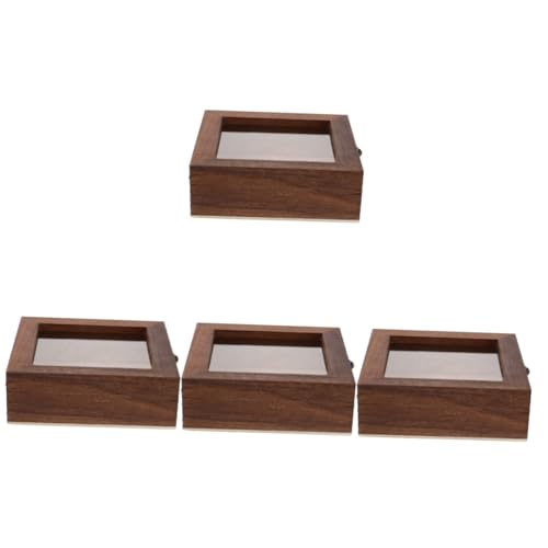 OUNONA 4 Stück Muster Vitrine Wand Vitrine Modell Vitrine Shadowbox Vitrine Uhrenboxen Vintage Holzbox Schaukasten für Insekten Schattenboxen Schmetterlinge Musterkoffer Acryl Light Brown von OUNONA