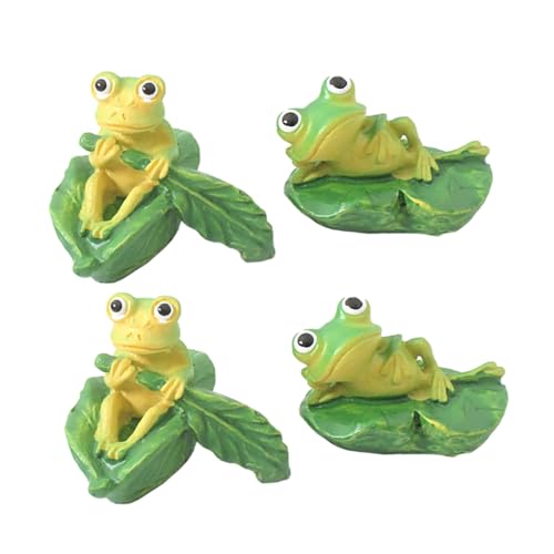 OUNONA 4 Stück Teiliges Harz Miniaturset mit Frosch Dekoration Kreative Mikro Landschaftsfiguren Realistische Schwimmbad Deko Wetterfest für Garten und Aquarium von OUNONA