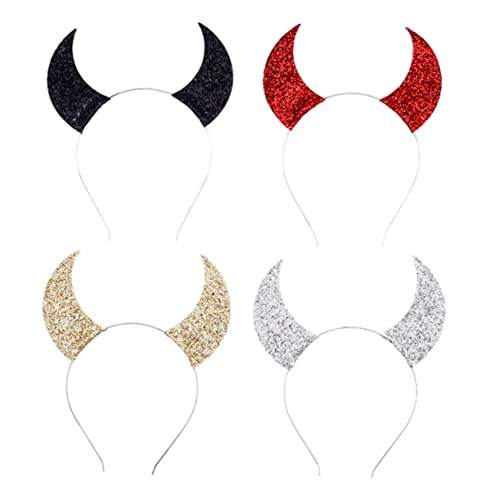 OUNONA 4 Stück Teufelshörner Haarreif Teiliges Cosplay Kopfschmuck für Halloween Karneval und Partys Rote Goldene Silberne und Schwarze Hörner für Kreative Verkleidungen von OUNONA