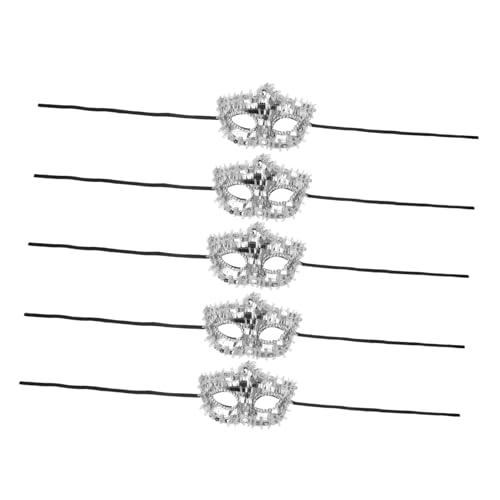 OUNONA 5 Stück Halbe Gesichtsmasken Silber Glänzend für Damen Masquerade Party Kostüm Ball Halloween Tanz und Karnevalsmaske Atmungsaktiv und Leicht für Themenfeiern und Kostüme von OUNONA