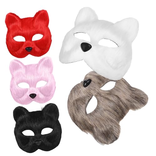 OUNONA 5 Stück Teiliges Fuchs Plüsch Maske Realistische Tier Maskerade Atmungsaktiv mit Augenlöchern Vielseitig für Halloween Party Kostümfeste und Komfortabel in Farben Weiß Rot Schwarz von OUNONA