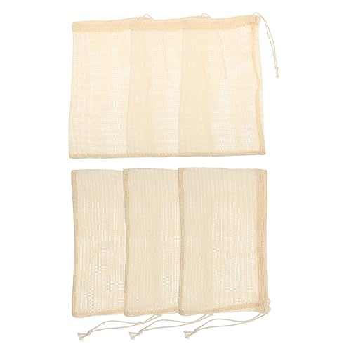OUNONA 6 Stück Obst Kordel Zug Netz Tasche Leinenorganisator Wiederverwendbare Einkaufstüte Obst Gemüse Baumwolltaschen Mesh Organizer -taschen Waschbeamte Obstkorb Beige Baumwolle von OUNONA