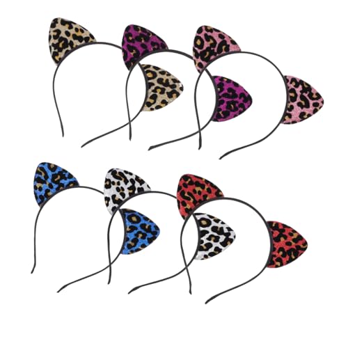 OUNONA 6 Stück Teiliges Katzenohren Haarreif Weiche Flockung Glitzernde Party Haarbänder in Rot Violett Blau Gold Silber Komfortabel und Hautfreundlich für Karneval Halloween Kinderparty von OUNONA