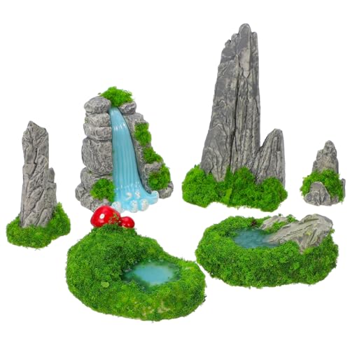 OUNONA 6 Stück Teiliges Miniatur Felsen und Teich aus Resin Künstlicher Bonsai Berg Dekoration Detailreiches Diorama Zubehör für Garten Büro Innen und Außendekor Vielseitig Einsetzbar von OUNONA