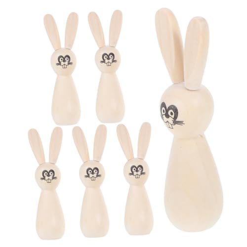OUNONA 6pcs Unvollendetes Holz Kaninchen -peg -puppen Für Ostern DIY Craft Home Party Dekoration Natürliche Leere Tierfiguren Für Kinder Und Erwachsene von OUNONA