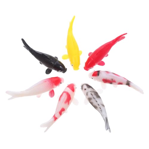 OUNONA 7 Stück Realistische Mini-koi-fischfiguren, Schwimmende Aquarium-Dekorationen, Goldfisch-Statue, Lebensechtes Koi-Aquarium-zubehör Für Feengarten-Foto-Requisiten von OUNONA
