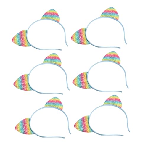 OUNONA 8 Stück Teiliges Pailletten Katzenohren Haarreif Regenbogen Glitzer Stirnband für Mädchen Frauen Rutschfest Komfortabel Party Halloween Geburtstagsfeier Cosplay von OUNONA