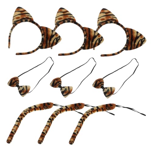 OUNONA 9 Stück Tiger Cosplay mit Ohren Haarband Schleife und Tierischer Kostüm Zubehör für Karneval Halloween Foto Requisiten Realistische Tiger muster Vielseitig Einsetzbar von OUNONA