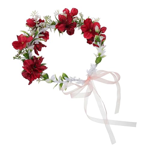 OUNONA Blumenkranz Stirnband Verstellbar Großes Rotes Blütenkopfstück Haarschmuck für Frauen Teens Hochzeit Party Strandfest Brautaccessoire von OUNONA
