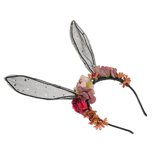 OUNONA Bunny Ear Haarschmuck Dekorativer Haarreif mit Blumen für Cosplay und Partys Langlebig und Bequem für Geburtstagsfeiern Weihnachten und Maskenbälle von OUNONA