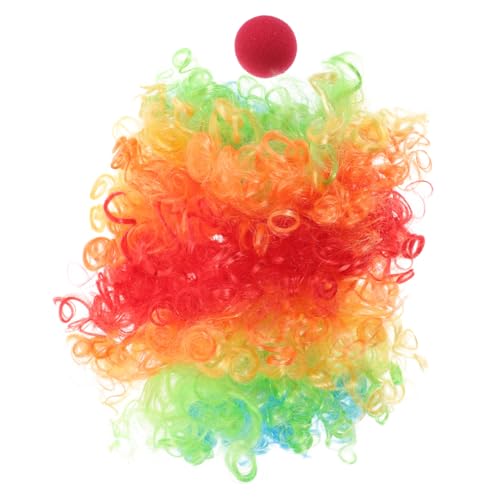 OUNONA Buntes Clown Kostüm Set mit Afro Perücke und Nase für Lustiges Faschingskostüm Atmungsaktiv und Schnell Anzuziehen für Halloween und Karneval Party von OUNONA