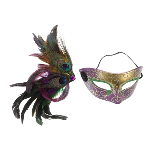 OUNONA Carnival Mask Half Face With Detachable Plume Design Stylish Gold Gradient For Mardi Gras Halloween And Costume Parties Comfortable Fit Easy To Clean Unique Party Accessory von OUNONA