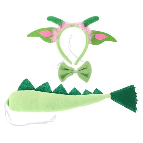 OUNONA Cartoon Dinosaur Headband Tail Tie Set Weiches Plüsch Animal Cosplay Kostüm Zubehör für Kleinkinder Jungen Mädchen Rollenspiel Geburtstagsfeiern Grün von OUNONA