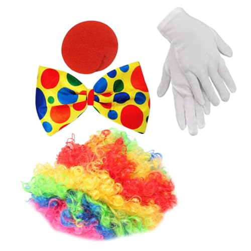 OUNONA Clown Kostüm Teilig Buntes Cosplay Zubehör mit Perücke Fliege Handschuhen und Clownsnase für Halloween Karneval Kostümparty und Bühnenauftritte OUNONA Clown Kostüm Teilig Buntes Cosplay Zubehör mit Perücke Fliege Handschuhen und Clownsnase für Halloween Karneval Kostümparty und Bühnenauftritte von OUNONA