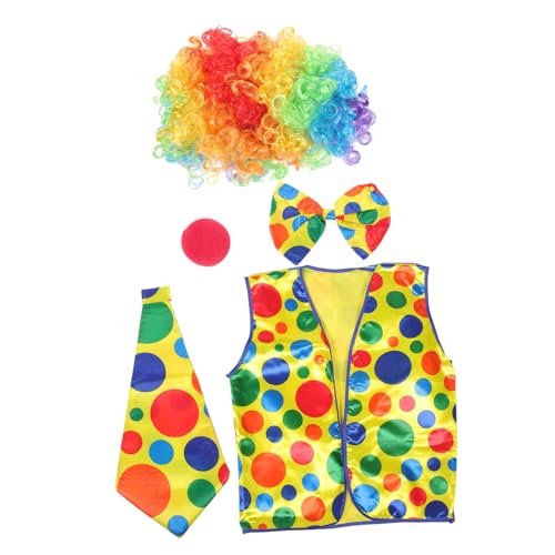 OUNONA Clown Kostüm Teilig mit Perücke Fliege Weste Krawatte und Falscher Nase Halloween Herren Cosplay Zubehör für Party Bühne Geburtstag und Karneval von OUNONA
