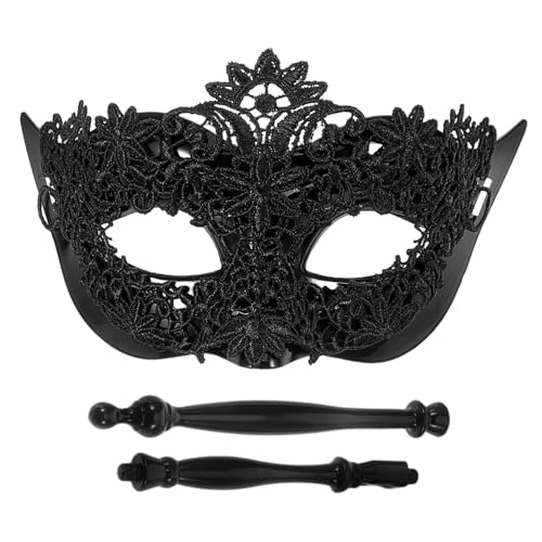 OUNONA Damen Maske Spitze mit Handgriff Atemberaubende Maskerade Maske für Halloween Karneval Abschlussball und Themenpartys von OUNONA