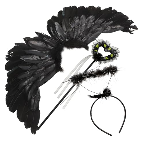 OUNONA Engelsflügel Kostümset mit Federflügeln Heiligenschein und Zauberstab Leichtes Cosplay Zubehör für Karneval Halloween Party und Fotoshootings Schwarzes Teiliges OUNONA Engelsflügel Kostümset mit Federflügeln Heiligenschein und Zauberstab Leichtes Cosplay Zubehör für Karneval Halloween Party und Fotoshootings Schwarzes Teiliges von OUNONA
