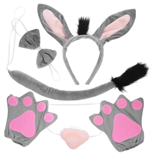 OUNONA Esel Stirnband Set mit Handschuhen Graues Karneval Kostüm Zubehör für Mädchen Cosplay Tierkostüm Fasching Halloween Verkleidung von OUNONA