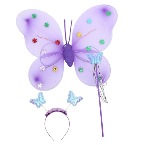OUNONA Glitzernde Schmetterlingsflügel Haarreifen und Feenstab Batterie Accessoire für Karneval Halloween und Cosplay Partys von OUNONA