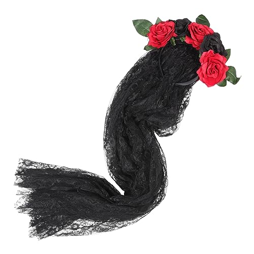 OUNONA Halloween Haarschmuck Blumenkrone mit Schleier Gothic Haarkranz mit Rosen Verstellbares Halloween Haarreif für Damen Party Cosplay Karneval Braut und Festlichkeiten von OUNONA