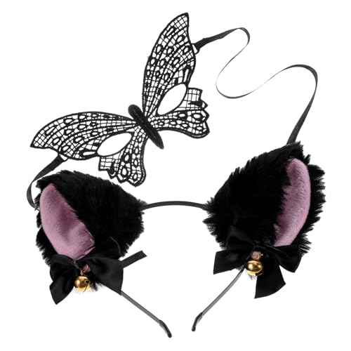 OUNONA Halloween Katzenohren Stirnband mit Spitzenmaske Leichtes Cosplay für Damen Komfortabel und Langlebig für Maskenball Party und Bühnenauftritte Perfektes für Halloween von OUNONA