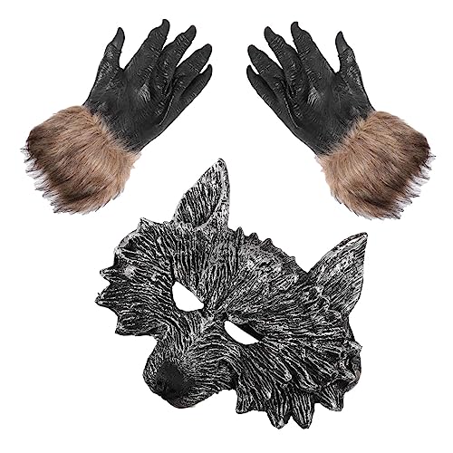 OUNONA Halloween Werwolf Maske und Handschuhe Leichtes Komfortables Kostümzubehör Hochwertigem Material Robust und Langlebig für Halloween Party und Karneval von OUNONA