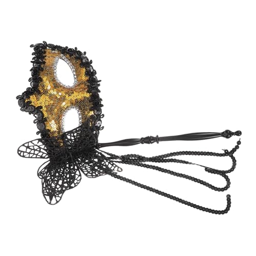 OUNONA Handgehaltene Masquerade Maske mit Stick Leichte Wiederverwendbare Cosplay Maske für Damen und Herren Geeignet für Tanzpartys Karneval und Maskenbälle Langlebiges Material Gelb von OUNONA
