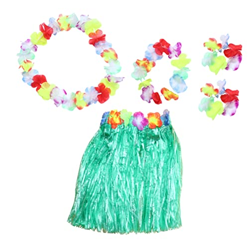 OUNONA Hawaii Kostüm Set Teilig Grün mit Grasrock Blumengirlande Stirnband Armbänder für Tropische Luau Strandparty und Mottoparty von OUNONA