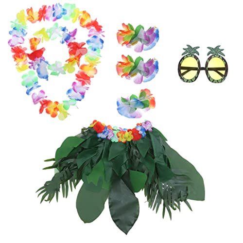 OUNONA Hawaii Luau Party Teiliges Set Tropischer Strohhüftrock mit Blumenkette Sonnenbrille Haarclip Armbändern und Stirnband Realistischer Blattrock für Damen Hawaiianisches von OUNONA