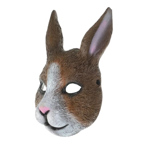 OUNONA Horrormaske Halloween Kaninchen Maske PU Cosplay Tiermaske Lustige Karnevalsmaskerade für Party und Festival Leicht und Sicher Hellbraun von OUNONA