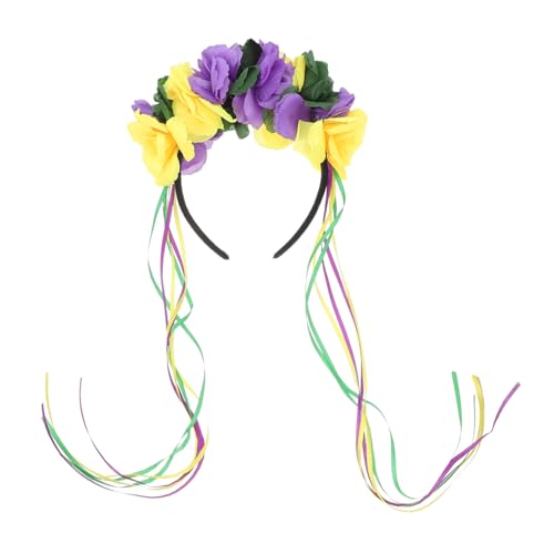 OUNONA Karneval Haarreif mit Dekorativer Blumenranke Komfortabler Party Kopfschmuck für Damen Langlebiges Stirnband mit Farbenfroher Mardi Gras Schleifenverzierung für Festlichkeiten von OUNONA