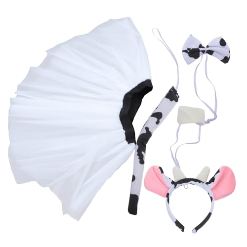 OUNONA Kuh Kostüm mit Kopfband Fliege Rock und Nase Weiches Hautfreundliches Material für Cosplay Geburtstag Fasching Karneval und Festlichkeiten von OUNONA
