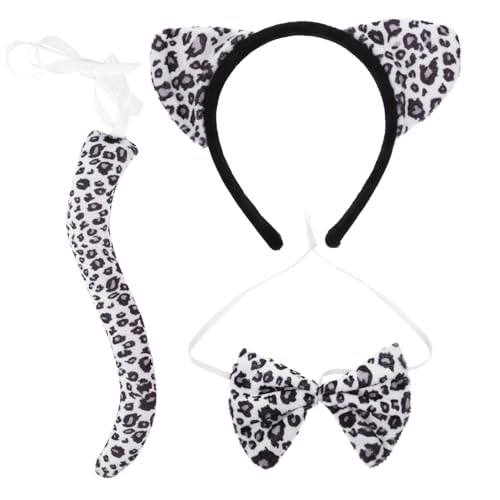 OUNONA Leopard Ohren Haarreif Set mit Schleife und Leichtes Cosplay Kostüm Zubehör für Halloween Karneval Tierparty Bequemes Tierkostüm Accessoire von OUNONA