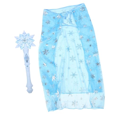 OUNONA Leuchtendes Feen Kostümset für Mädchen Teilig mit Blauem Schneeflocken Zauberstab und Prinzessinnen Umhang Langlebig Sicher Vielseitig als Foto Requisite und Partydeko Geeignet von OUNONA