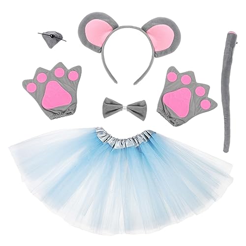 OUNONA Niedliches Teiliges Kostüm Set Weichem mit Ohren Haarreif Schleife Handschuhen und Grauem Tüllrock Langlebig für Halloween und Kindergartenauftritte von OUNONA