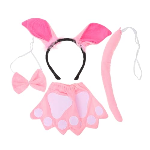 OUNONA Pig Cosplay mit Schweineohren Haarreif Fliege und Handschuhen Niedliches Tierkostüm für Rollenspiele Leichte Bequeme Verkleidung für Kindergarten und Partys von OUNONA