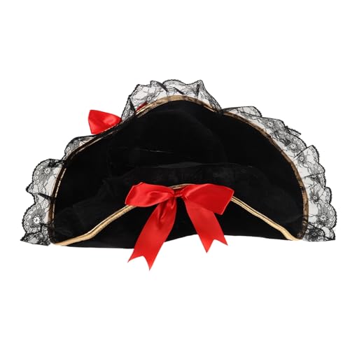 OUNONA Piratenkapitän Hut Samt mit Roter Schleife und Spitzenbesatz Leichter Piratenhut für Damen und Herren Vielseitiges Kostümzubehör für Halloween Mottoparty und Rollenspiele von OUNONA