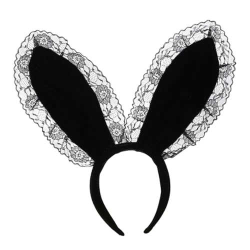 OUNONA Plüsch Hasenohren Haarreif mit Spitzenbesatz Rutschfestes Stirnband für Damen Niedliches Bunny accessoire für Halloween Karneval Cosplay und Party Schwarzes Kopfband OUNONA Plüsch Hasenohren Haarreif mit Spitzenbesatz Rutschfestes Stirnband für Damen Niedliches Bunny accessoire für Halloween Karneval Cosplay und Party Schwarzes Kopfband von OUNONA
