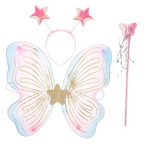 OUNONA Schmetterlingsflügel Kostüm für Mädchen mit Zauberstab und Stirnband Leichter Umhang für Kinderkostüm Party Fotoshooting Bühnenauftritt von OUNONA