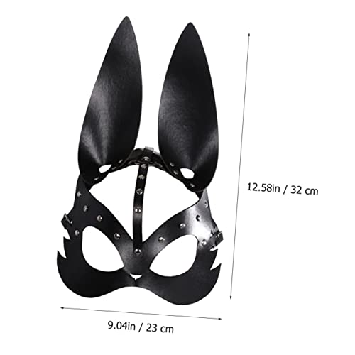 OUNONA Schwarze Hasenohren für Erwachsene Atmungsaktive Langlebige Cosplay Halbgesichtsmaske für Halloween Karneval Osterparty und Kostümball von OUNONA