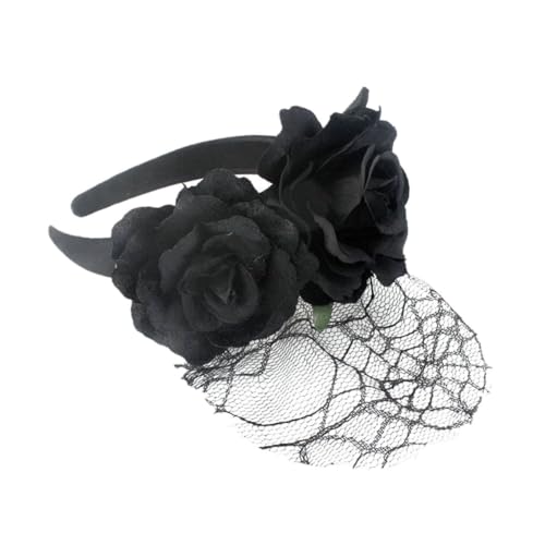 OUNONA Schwarzer Rosen blumen haarreif aus Netzstoff Umweltfreundliches Party haarband für Tanz Festival Halloween und Kostüm Auffälliges Accessoire für Damen und Mädchen von OUNONA