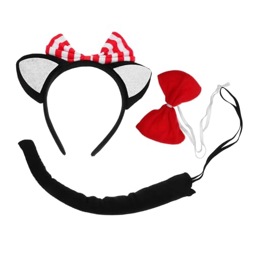 OUNONA Schwarzes Katzenkostüm Set Weiches Katzenohren Haarreif Plüschiger Schleife Bequeme Cosplay Accessoires für Halloween Karneval Party von OUNONA