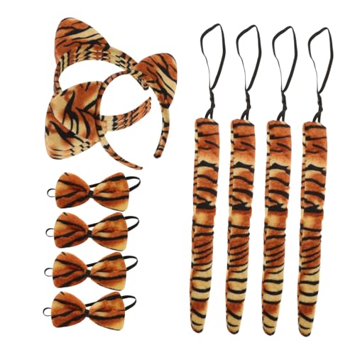 OUNONA Tiger Kostüm für 4 Stück mit Tigerohren Haarband Fliege und Cosplay Zubehör für Karneval Partys und Festlichkeiten Angenehm Tragbarem Material von OUNONA