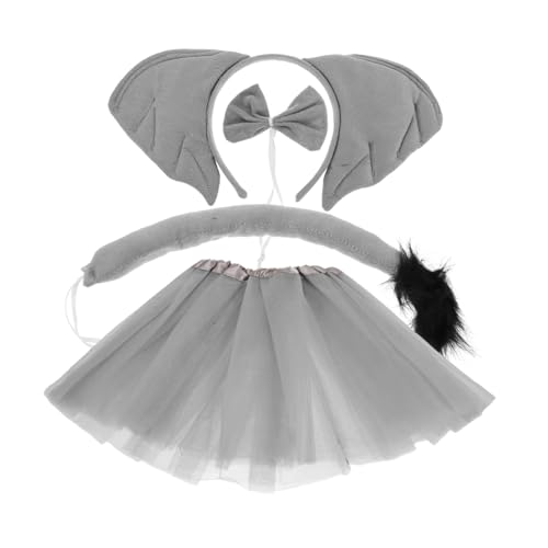 OUNONA Verstellbares Kostüm für Erwachsene mit Grauem Tutu Rock Plüsch Elefantenohren Stirnband Schleife und Geeignet für Halloween Cosplay und Weihnachtsfeier von OUNONA