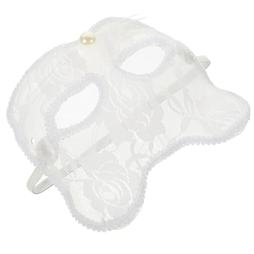 OUNONA Weiße Spitzen Halbgesichts Katzenmaske Atmungsaktivem Kunststoff Masquerade Maske für Halloween Cosplay Bühnenauftritte und Partydekoration von OUNONA