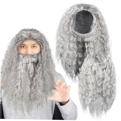 OUNONA Zauberer Perücke Set Cosplay Kostüm Zubehör für Halloween Karneval Verstellbar Abnehmbar für Erwachsene OUNONA Zauberer Perücke Set Cosplay Kostüm Zubehör für Halloween Karneval Verstellbar Abnehmbar für Erwachsene von OUNONA