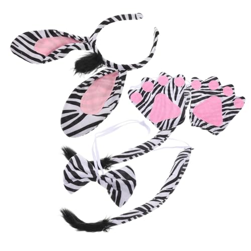OUNONA Zebra Kostüm Set mit Tierohren Stirnband und Fliege Weiches Bequemes Zubehör für Halloween Karneval Party Speziell für Jungen und Mädchen Festliches Tierkostüm von OUNONA
